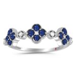 10K WHITE GOLD 5/8CT ROUND/BLUE SAPPHIRE ROUND DIAMOND LADIES BAND