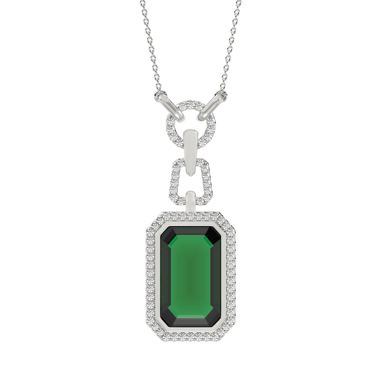 20758680_VA18844W-1201x1201.jpg 18K WHITE GOLD 4 7/8CT ROUND/EMERALD/ONYX DIAMOND LADIES NECKLACE WITH CHAIN(COLOR STONE EMERALD DIAMOND 4 1/2CT) - Image 1