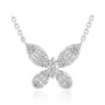 18K WHITE GOLD 1/5CT ROUND/BAGUETTE DIAMOND LADIES PENDANT WITH CHAIN