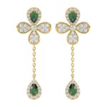 18K YELLOW GOLD 2 1/4CT ROUND/PEAR DIAMOND LADIES EARRINGS(COLOR STONE PEAR GREEN EMERALD DIAMOND 1 1/4CT)