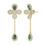18K YELLOW GOLD 2 1/4CT ROUND/PEAR DIAMOND LADIES EARRINGS(COLOR STONE PEAR GREEN EMERALD DIAMOND 1 1/4CT) - Image 2