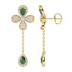 18K YELLOW GOLD 2 1/4CT ROUND/PEAR DIAMOND LADIES EARRINGS(COLOR STONE PEAR GREEN EMERALD DIAMOND 1 1/4CT) - Image 3