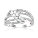 14K WHITE GOLD 3/4CT ROUND/BAGUETTE DIAMOND LADIES FASHION RING