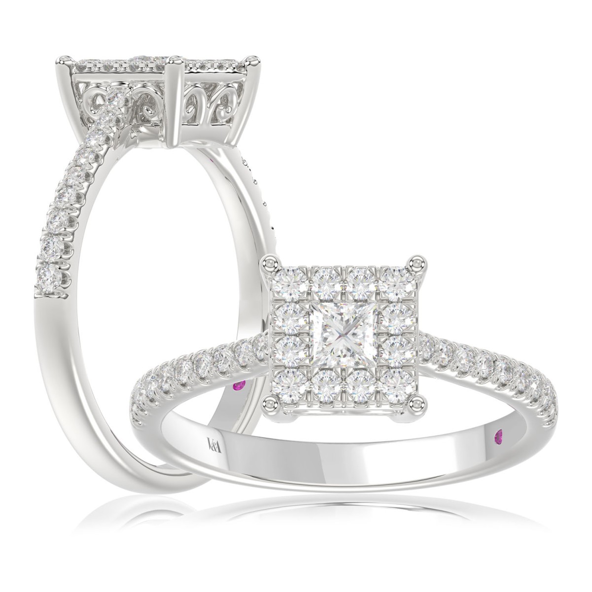 20769177_VA22012W-1201x1201.jpg 18K WHITE GOLD 1/2CT ROUND/PRINCESS DIAMOND LADIES FASHION RING - Image 1
