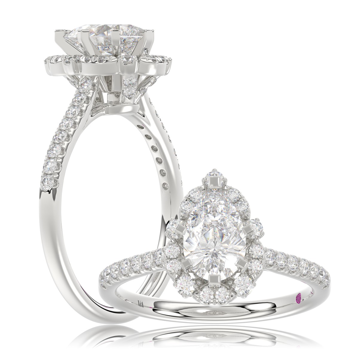 20769194_VA26706W-AB-1201x1201.jpg 18K WHITE GOLD 1/3CT ROUND DIAMOND LADIES SEMI MOUNT RING(CENTER STONE MOUNT PEAR DIAMOND 1CT) - Image 1