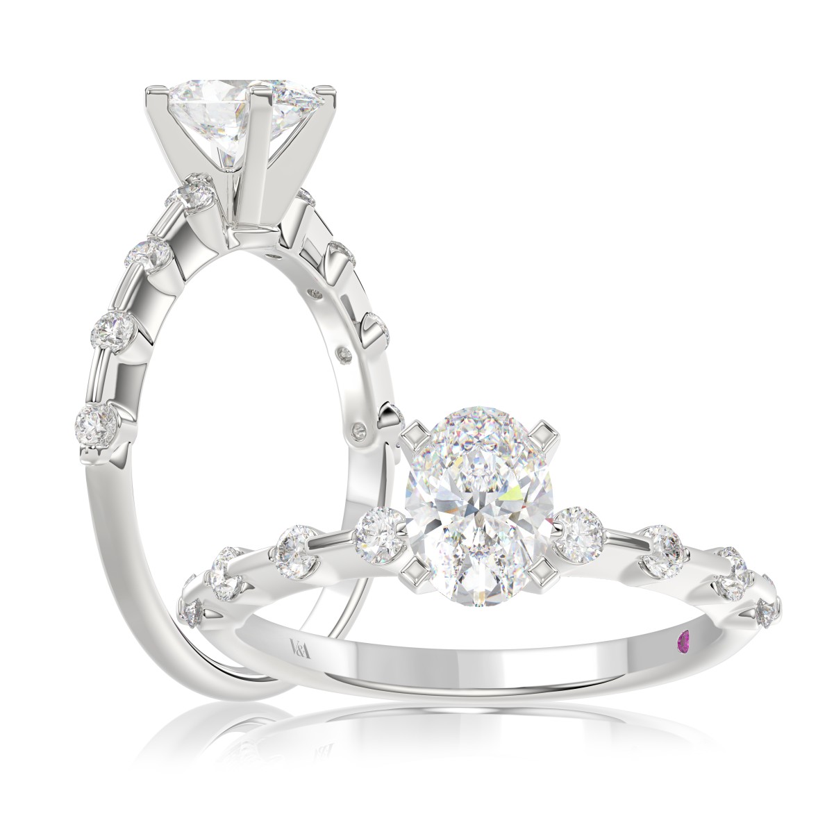 20769221_VA27210W-AB-1201x1201.jpg 18K WHITE GOLD 1/4CT ROUND DIAMOND LADIES SEMI MOUNT RING(CENTER STONE MOUNT OVAL DIAMOND 1CT) - Image 1