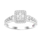 18K WHITE GOLD 1/5CT ROUND/BAGUETTE DIAMOND LADIES RING