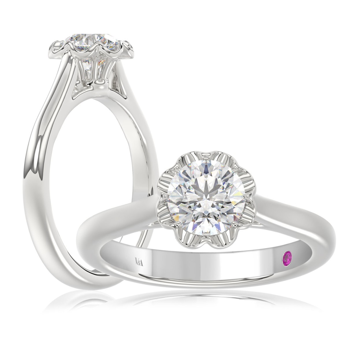 20769266_VA24878W-1201x1201.jpg 18K WHITE GOLD 1CT ROUND DIAMOND LADIES RING(CENTER STONE ROUND DIAMOND 1CT) - Image 1