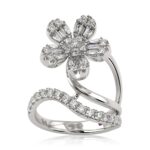 18K WHITE GOLD 1CT ROUND/BAGUETTE DIAMOND LADIES FASHION RING