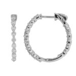 14K WHITE GOLD 1CT ROUND DIAMOND LADIES HOOPS EARRINGS