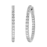 14K WHITE GOLD 3CT ROUND DIAMOND LADIES HOOPS EARRINGS