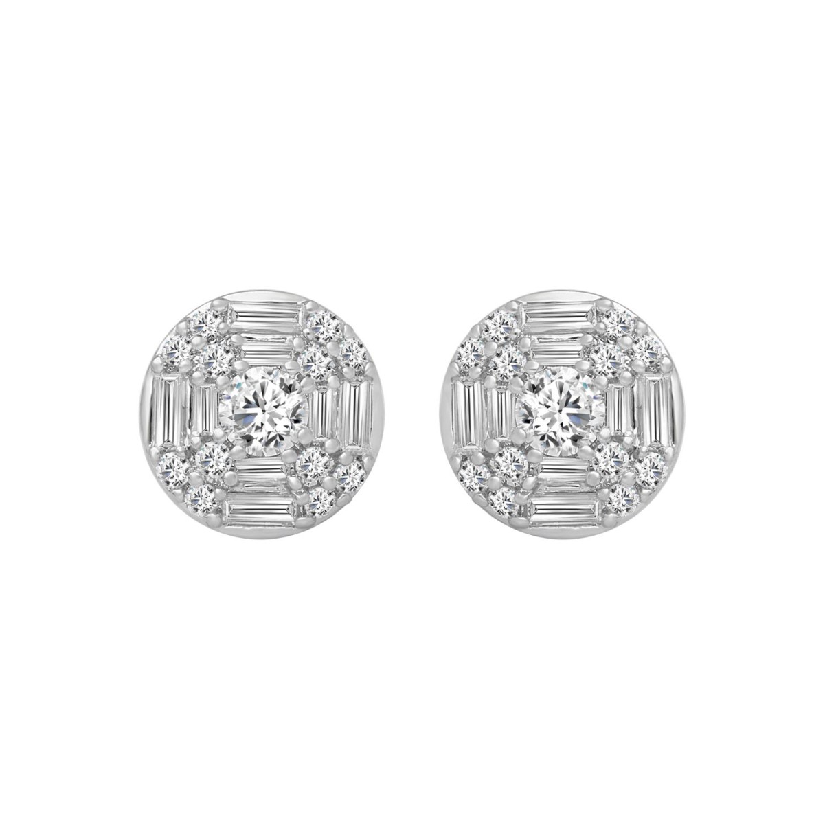 20774389_VA25360W-1201x1201.jpg 18K WHITE GOLD 1/2CT ROUND/BAGUETTE DIAMOND LADIES EARRINGS - Image 1
