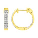 14K YELLOW GOLD 1/2CT ROUND DIAMOND LADIES HOOP EARRINGS