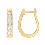 14K YELLOW GOLD 1/2CT ROUND DIAMOND LADIES HOOP EARRINGS
