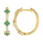 14K YELLOW GOLD 1/2CT ROUND/PINK SAPPHIRE DIAMOND LADIES HOOP EARRINGS (ROUND EMERALD DIAMOND 1/3CT)