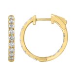 14K YELLOW GOLD 1CT ROUND DIAMOND LADIES HOOPS EARRINGS