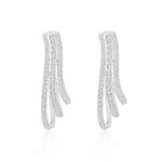 18K WHITE GOLD 1 1/3CT ROUND/BAGUETTE DIAMOND LADIES HOOPS EARRINGS