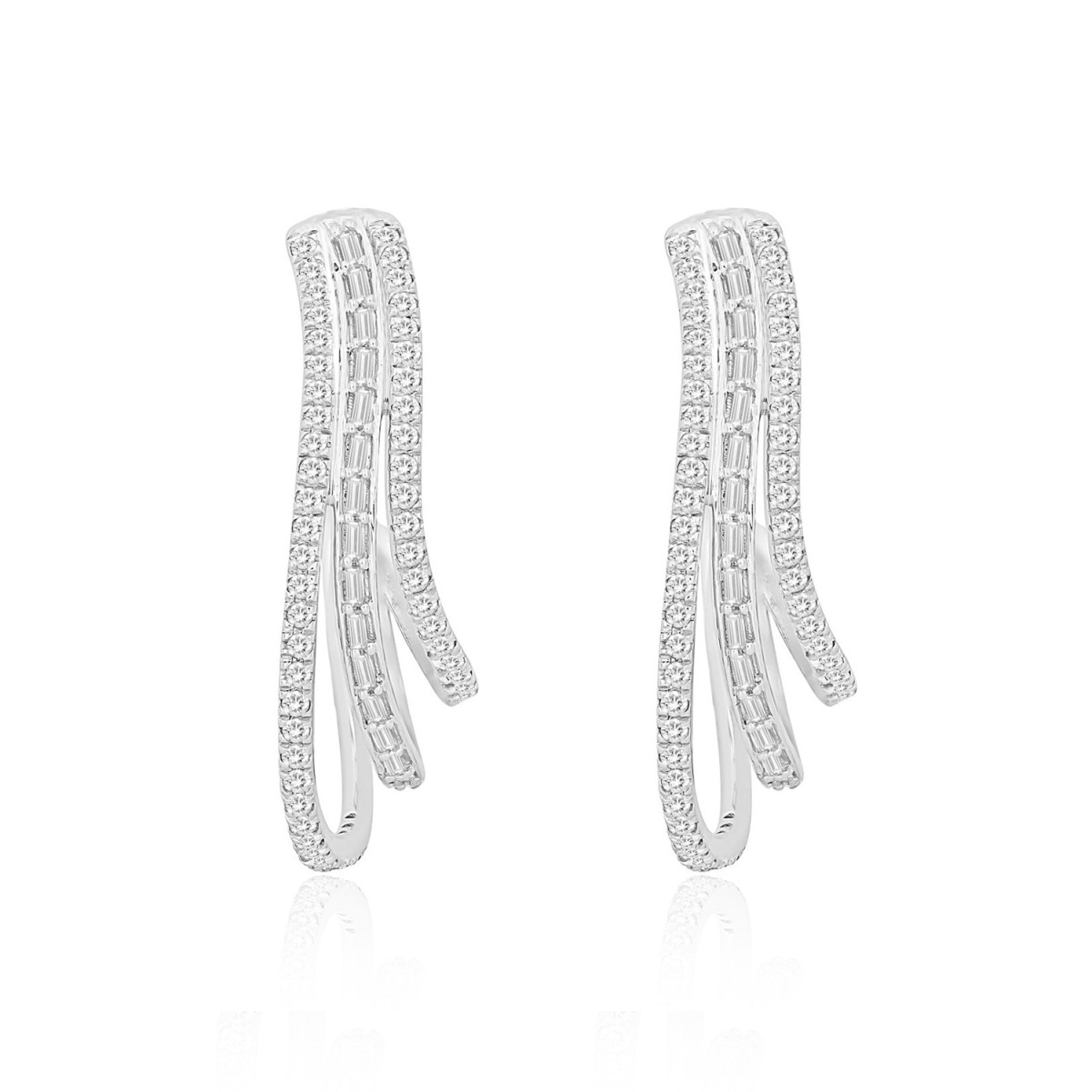 20777863_VA22355W-1201x1201.jpg 18K WHITE GOLD 1 1/3CT ROUND/BAGUETTE DIAMOND LADIES HOOPS EARRINGS - Image 1
