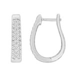 18K WHITE GOLD 1/2CT ROUND DIAMOND LADIES HOOPS EARRINGS