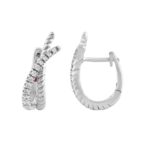 18K WHITE GOLD 1/6CT ROUND DIAMOND LADIES HOOP EARRINGS