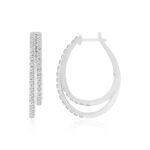 18K WHITE GOLD 1CT ROUND DIAMOND LADIES HOOPS EARRINGS