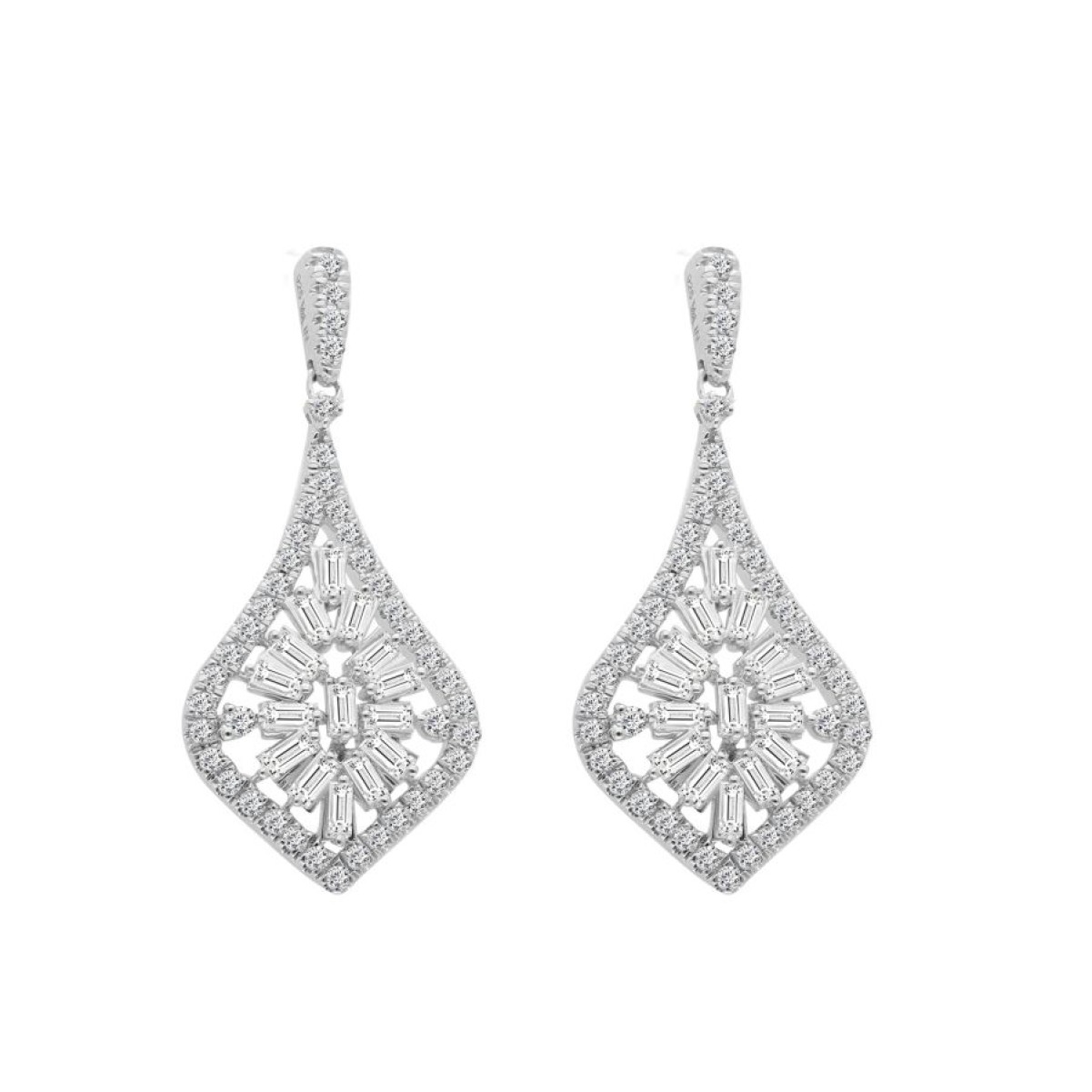 20777957_VA26028W-1201x1201.jpg 18K WHITE GOLD 1CT ROUND/BAGUETTE DIAMOND LADIES EARRINGS - Image 1