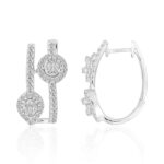 18K WHITE GOLD 1CT ROUND/BAGUETTE DIAMOND LADIES HOOPS EARRINGS