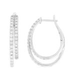 18K WHITE GOLD 3/4CT ROUND DIAMOND LADIES HOOPS EARRINGS