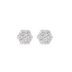 14K WHITE GOLD 1/6CT ROUND DIAMOND LADIES FLOWER EARRINGS