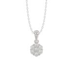 14K WHITE GOLD 1/6CT ROUND DIAMOND LADIES FLOWER PENDANT WITH CHAIN