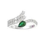 14K WHITE GOLD 1 1/5CT ROUND/PEAR DIAMOND LADIES FASHION RING(COLOR STONE PEAR GREEN EMERALD DIAMOND 1/2CT)