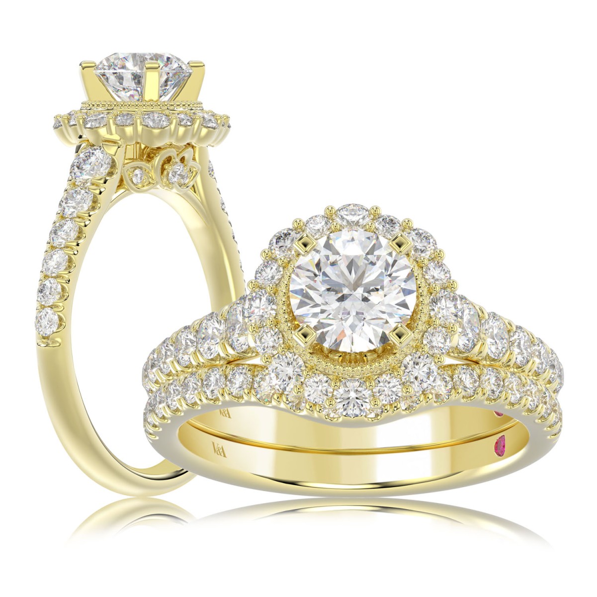 20785592_VA13771Y-AB-1201x1201.jpg 14K YELLOW GOLD 1CT ROUND DIAMOND LADIES SEMI MOUNT BRIDAL SET(CENTER STONE MOUNT ROUND DIAMOND 1CT) - Image 1