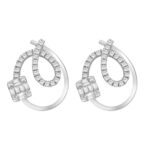 18K WHITE GOLD 1/2CT ROUND/BAGUETTE DIAMOND LADIES EARRINGS