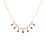 14K YELLOW GOLD 1/2CT ROUND/BAGUETTE/PINK SAPPHIRE DIAMOND LADIES NECKLACE (RUBY DIAMOND 3/8CT)