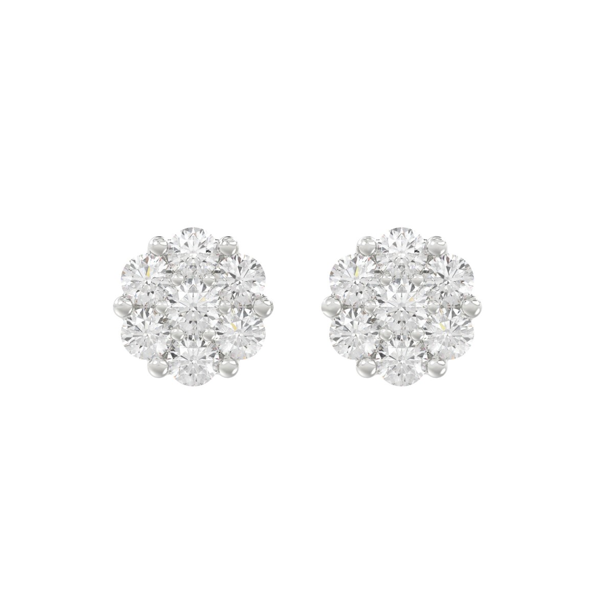 20787931_VA15442W-1201x1201.jpg 14K WHITE GOLD 1CT ROUND DIAMOND LADIES FLOWER EARRINGS - Image 1