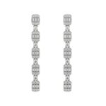 14K WHITE GOLD 1CT ROUND/BAGUETTE DIAMOND LADIES EARRINGS
