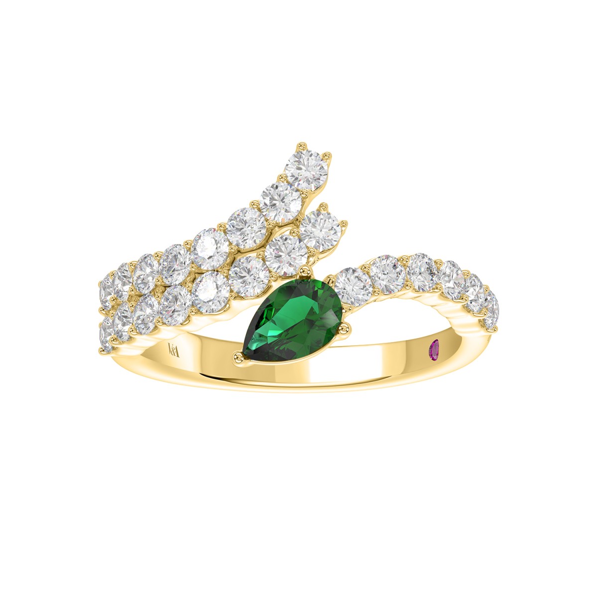 20787989_VA18098Y-1201x1201.jpg 14K YELLOW GOLD 1 1/5CT ROUND/PEAR DIAMOND LADIES FASHION RING(COLOR STONE PEAR GREEN EMERALD DIAMOND 1/2CT) - Image 1