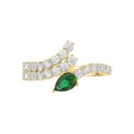 14K YELLOW GOLD 1 1/5CT ROUND/PEAR DIAMOND LADIES FASHION RING(COLOR STONE PEAR GREEN EMERALD DIAMOND 1/2CT) - Image 4