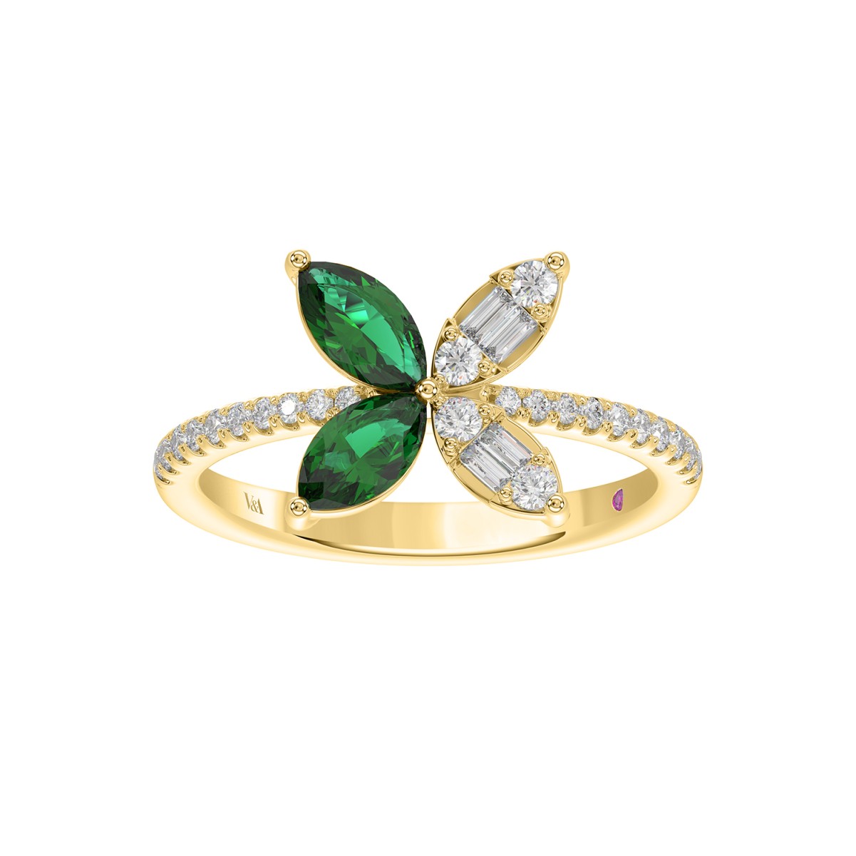 20787996_VA16251Y-1201x1201.jpg 14K YELLOW GOLD 1 7/8CT ROUND/BAGUETTE/MARQUISE DIAMOND LADIES FASHION RING(COLOR STONE MARQUISE GREEN EMERALD DIAMOND 1 5/8 CT) - Image 1