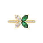 14K YELLOW GOLD 1 7/8CT ROUND/BAGUETTE/MARQUISE DIAMOND LADIES FASHION RING(COLOR STONE MARQUISE GREEN EMERALD DIAMOND 1 5/8 CT) - Image 4