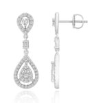 14K WHITE GOLD 3/4CT ROUND/BAGUETTE DIAMOND LADIES EARRINGS - Image 2