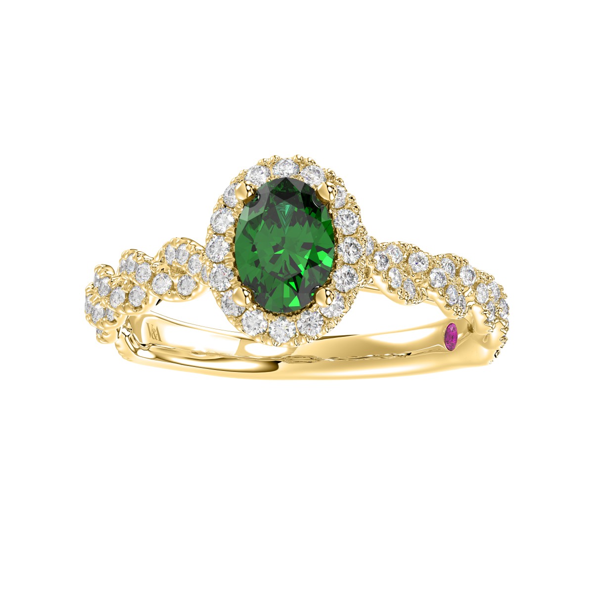 20789533_VA10022Y-1201x1201.jpg 14K YELLOW GOLD 1 1/5CT ROUND/OVAL DIAMOND LADIES RING(COLOR STONE OVAL GREEN EMERALD DIAMOND 3/4CT) - Image 1