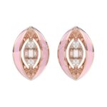 18K ROSE GOLD 1/10CT ROUND/BAGUETTE DIAMOND LADIES EARRINGS (AURORA PINK ENAMEL)