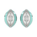 18K WHITE GOLD 1/10CT ROUND/BAGUETTE DIAMOND LADIES EARRINGS (CELESTE BLUE ENAMEL)