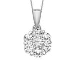 14K WHITE GOLD 1/2CT ROUND DIAMOND LADIES FLOWER PENDANT WITH CHAIN