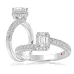 18K WHITE GOLD 1 1/4CT ROUND/EMERALD DIAMOND LADIES RING(CENTER STONE EMERALD DIAMOND 3/4CT)