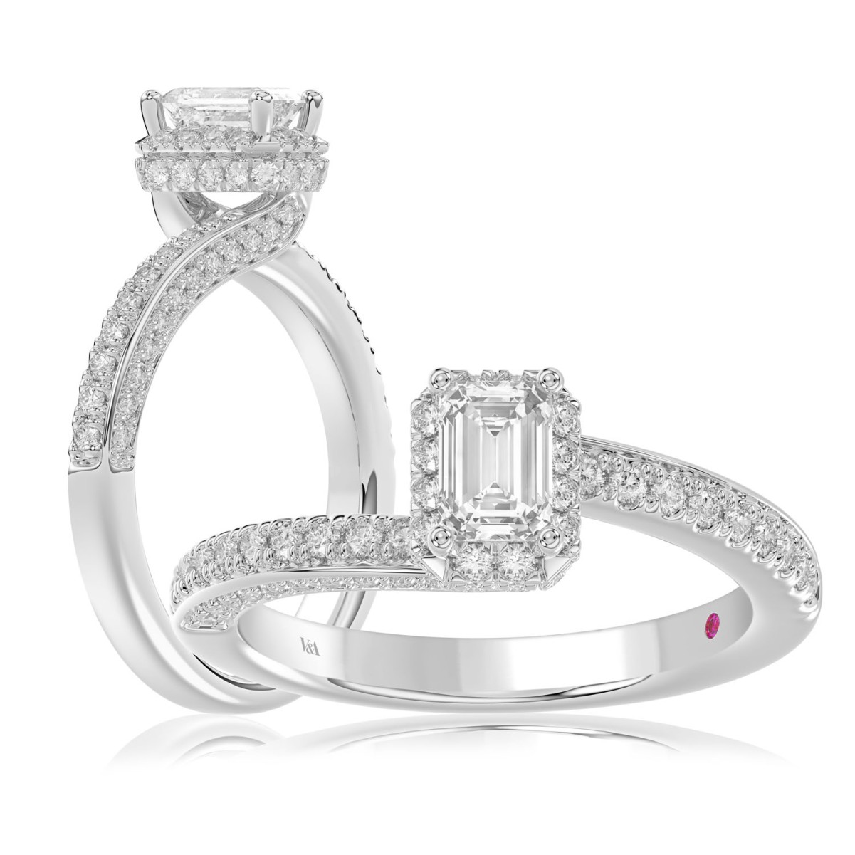 20790317_VA22461W-1201x1201.jpg 18K WHITE GOLD 1 1/4CT ROUND/EMERALD DIAMOND LADIES RING(CENTER STONE EMERALD DIAMOND 3/4CT) - Image 1