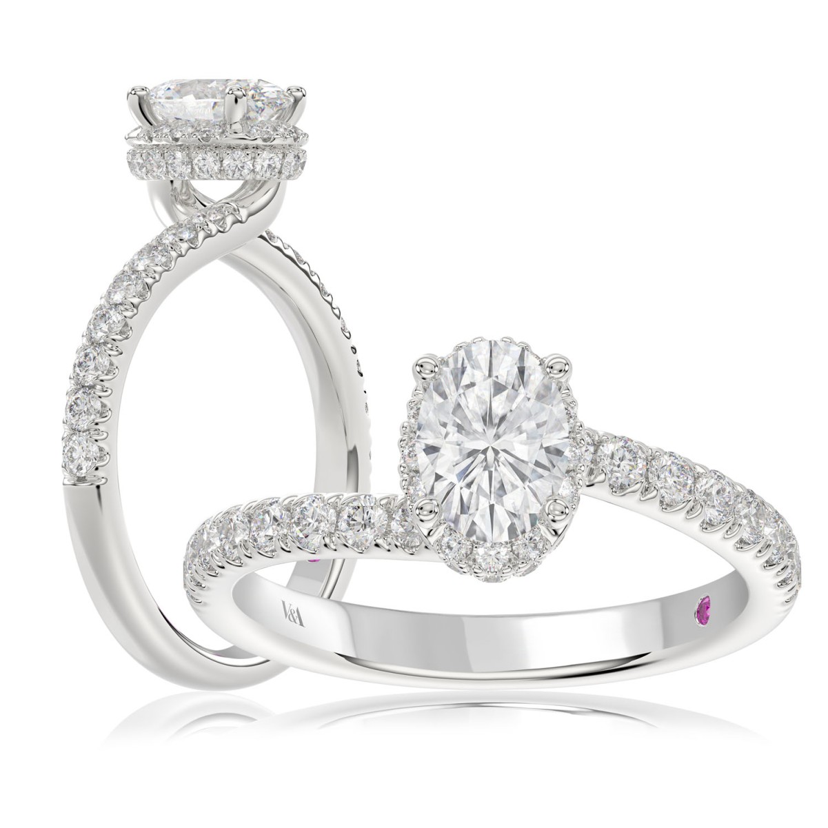 20790322_VA22483W-1201x1201.jpg 18K WHITE GOLD 1 1/4CT ROUND/OVAL DIAMOND LADIES RING(CENTER STONE OVAL DIAMOND 3/4CT) - Image 1