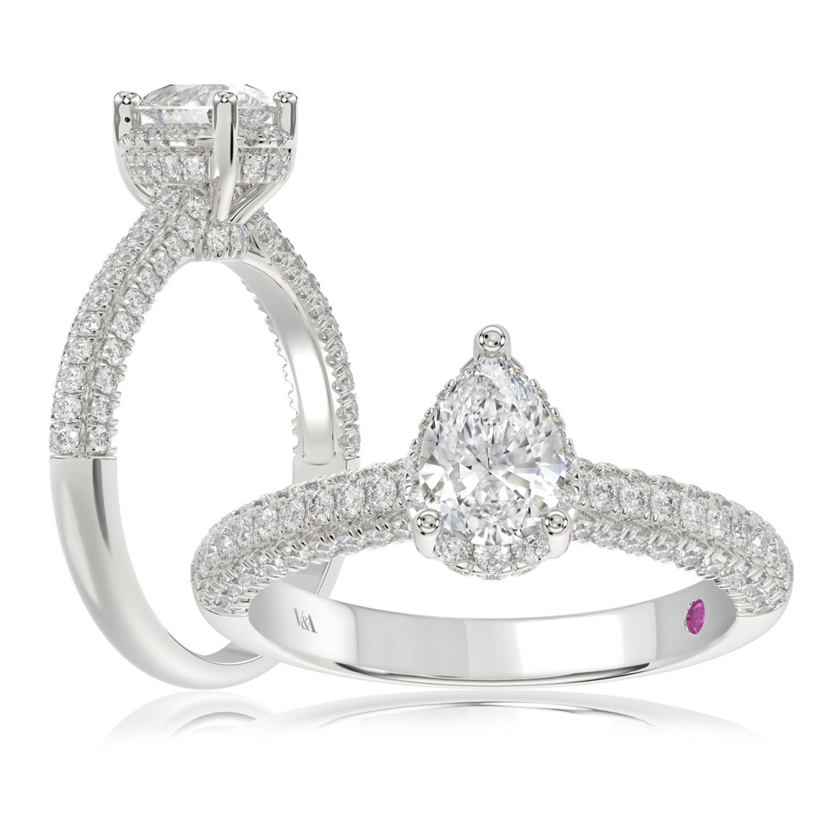 20790324_VA22450W-1201x1201.jpg 18K WHITE GOLD 1 1/4CT ROUND/PEAR DIAMOND LADIES RING(CENTER STONE PEAR DIAMOND 3/4CT) - Image 1