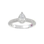 18K WHITE GOLD 1 1/4CT ROUND/PEAR DIAMOND LADIES RING(CENTER STONE PEAR DIAMOND 3/4CT) - Image 3